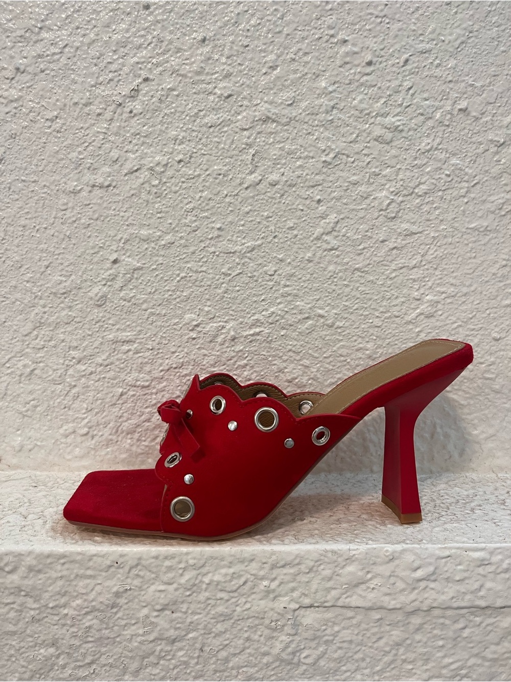 Red Eyelet High Heel - Women's Fashion Heel
